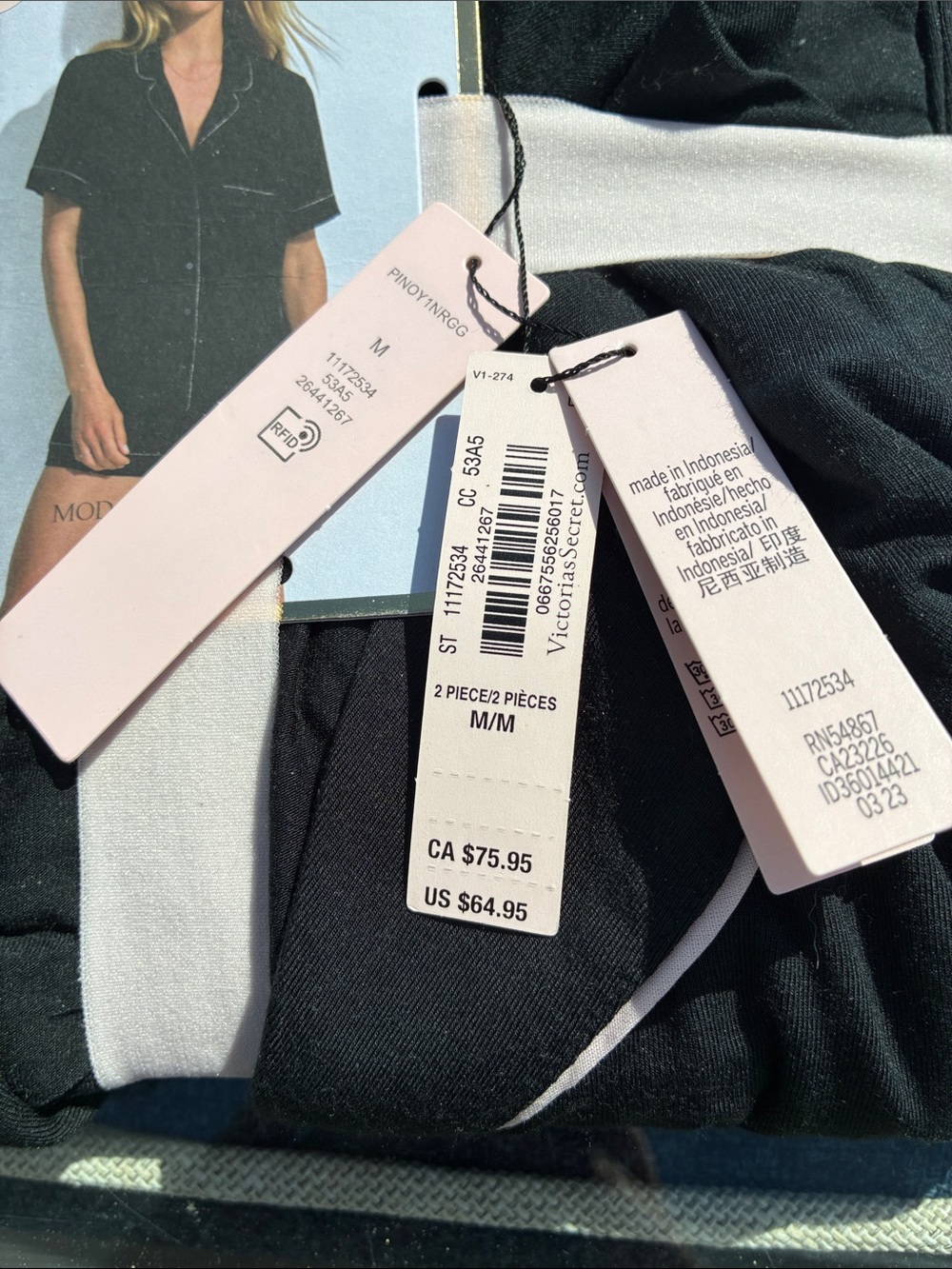 Victoria's Secret Black Pajama Set with Light Pink Tags - Picture 2 of 4